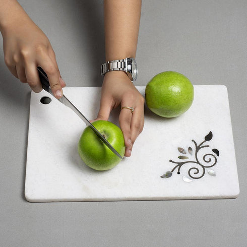 White Marble Chopping Board with Mother of Pearl